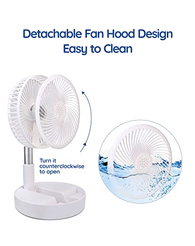 Primevolve 8" Ventilator Faltbarer mit Fernbedienung, 7200mAh Akku USB Standventilator Fan Tragbarer für Outdoor Reise Camping, Tischventilator Leise für Schlafzimmer Büro- Weiß