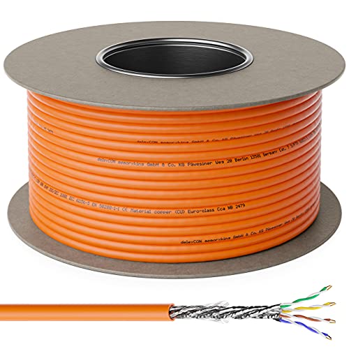 deleyCON 100m CAT.7 Verlegekabel Kupfer Starr S/FTP PIMF 1000 MHz 10 Gbit | Netzwerkkabel Installationskabel, LAN Kabel, Ethernet Datenkabel, Gigabit, LSZH halogenfrei, BauPVO, GHMT zertifiziert