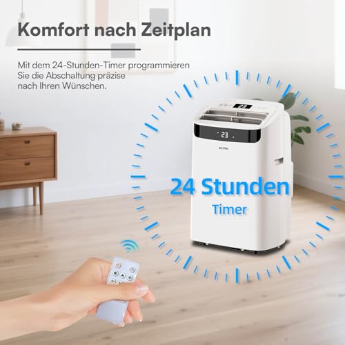BE COOL mobiles Klimagerät 14000 BTU mit Heizung & WLAN, 4 in 1 Klimaanlage mit Entfeuchter und Ventilator, für Räume bis 48 m², Fernbedienung, Timer, Alexa & Google Assistant, weiß