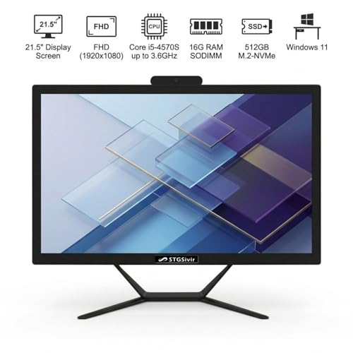 STGSivir All in One PC, 21.5" FHD Display, Core i5, 16G RAM, 512G SSD | PC All in One, WLAN, BT 5.0, Webcam, Win11 Pro, Schwarz, AIO PC für Zuhause & Büro