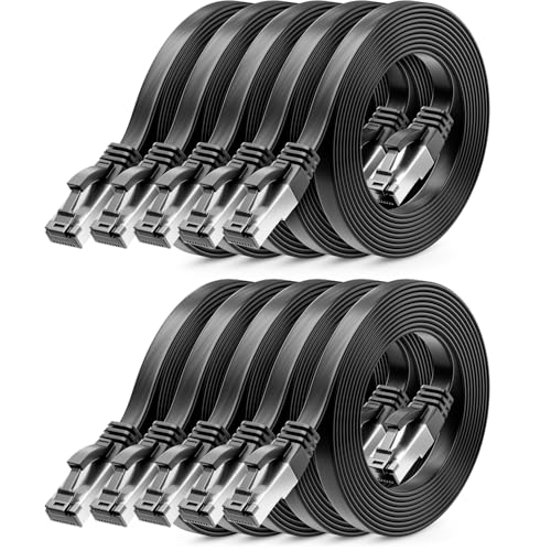 deleyCON 0,25m CAT 8 Flach Netzwerkkabel RJ45 40 Gbit/s, 10 Stück - Schwarz | Kurzes 25cm Gigabit Ethernet LAN Cable, Kupfer, dünnes Flachkabel Patchkabel, RJ45 Stecker für CAT8 CAT7 CAT6