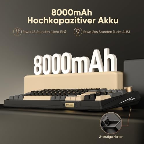 RedThunder K95 Kabellose Mechanische Gaming-Tastatur mit 1,88” Display & Knopf, QWERTZ 96 Tasten, Gasket, BT/USB-C/2,4GHz, Software, Hot-swap, Linear-Pink-Schalter, RGB, PBT-Tastenkappen, 8000mAh.