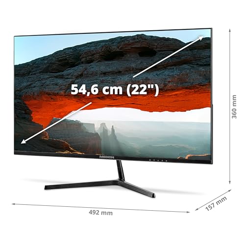 MEDION P52218 (MD 20150) 54,6 cm (22 Zoll) Full HD Widescreen Monitor (FHD, 16:9, HDMI, VGA, Anti Flicker, Anti Glare, Anti Blue-Light, mehrsprachiges Menü) schwarz