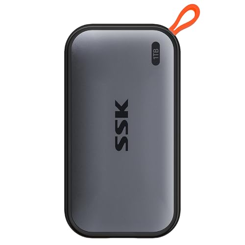 SSK SSD Festplatte Extern 1TB, bis zu 1050 MB/s, Portable Externe NVME SSD | USB3.2 Gen2, LED-Anzeige, ProRes 4K, wasser-&staubdicht, USB-C&A-Kabel,Solid State Drive für Typ-C-phones, PS5, Xbox, Mac, PC