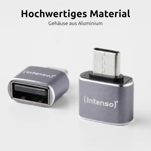 Intenso Adapter USB-A zu USB-C (A480C) 3er Pack, OTG fähig, Grau | Aluminium USB 2.0 Adapter Stecker mit 480 Mbit/s, 3A Laden, kompakte Bauform für Smartphone, Tablet und PC Zubehör