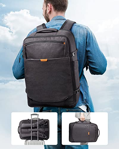 Inateck 38.5-46.2L Reiserucksack Erweiterbarer Handgepäck Rucksack,Schwarz | Spritzwassergeschütztes Carry on Kabinenrucksack Flugzeug Backpack, Herren Damen für 15.6 Zoll Laptop, Weekender,Business