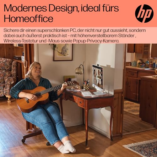 HP All-in-One-PC, 23,8" FHD-Touchscreen, AMD Ryzen 5 7520U, 16 GB DDR4 RAM, 512 GB SSD, AMD Radeon-Grafik, Windows 11 Home, QWERTZ, Weiß