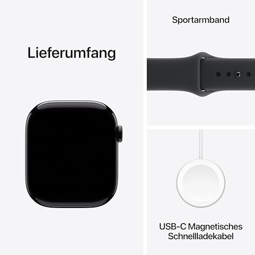 Apple Watch Series 11 GPS 46 mm Smartwatch mit Aluminiumgehäuse in Diamantschwarz und Sportarmband in Schwarz (S/M). Schlafindex, Fitnesstracker, Gesundheitstracking, Always-On Display, Wasserschutz