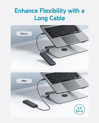 Anker USB C Hub, 4 Port USB 3.0 Datenhub mit 5 Gbit/s | 60cm Erweiterungskabel (ohne Ladeleistung), USB C Splitter für Typ-C MacBook, Mac Pro, iMac, Surface, Flash Drive, Mobile HDD