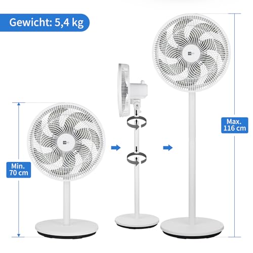aeco AirX Flow 100 2in1 Standventilator & Tischventilator 70–116 cm Höhe | 39 dB leise Betrieb, 3 Stufen, 85° Oszillation, 7-Blatt Rotor, 55W Leistung, ideal für Schlafzimmer Büro Wohnzimmer