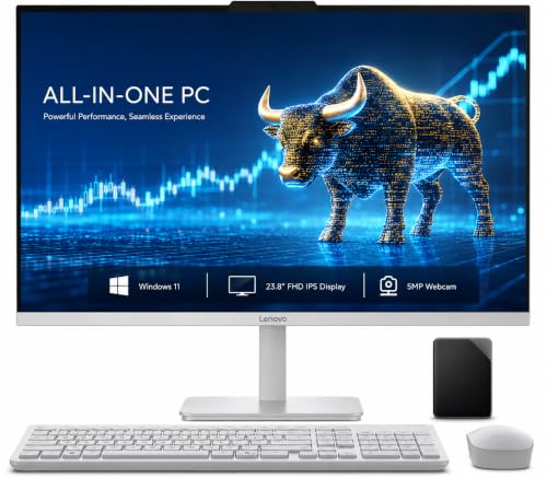Lenovo All-in-One-Desktop, Intel ultraschnelle 4-Core CPU, 61 cm (24 Zoll) FHD-Display, 8 GB RAM, 256 GB PCIe SSD On Board plus 512 GB HDD extern | Wi-Fi 6| Bluetooth | RJ-45 | Windows 11 | HDMI |