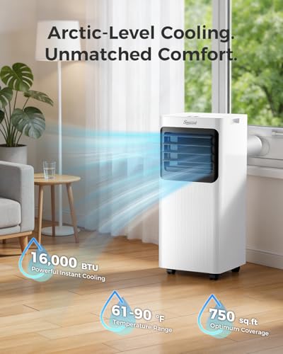 Tragbare Klimaanlage 16000 BTU für große Räume bis zu 750 Quadratmeter Ft., 5-in-1 Smart AC mit WLAN-App, Fernbedienung, schnelle Kühlung, Luftentfeuchter