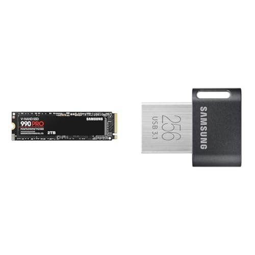 Samsung 990 PRO NVMe M.2 SSD, 2 TB, PCIe 4.0, 7.450 MB/s Lesen & FIT Plus USB-Stick Typ-A, 256 GB, 400 MB/s Lesen