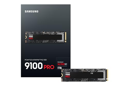 Samsung 9100 PRO NVMe M.2 SSD, 1 TB, PCIe 5.0, 14.700 MB/s Lesen, 13.300 MB/s Schreiben, Interne SSD für Gaming, Videobearbeitung und AI, Schwarz, MZ-VAP1T0BW