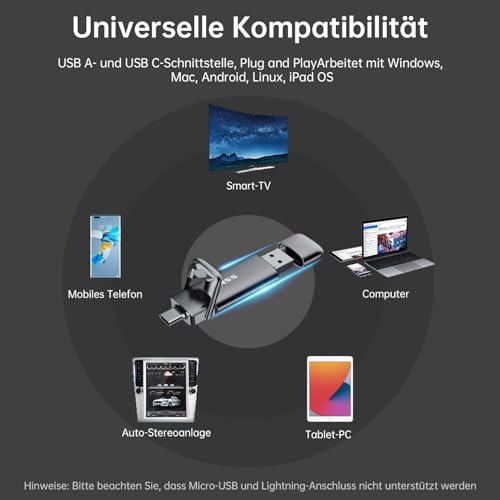SSK USB C Externe SSD 1TB, bis zu 550 MB/s, schneller Dual USB-C/A Stick | USB 3.2 Gen 2 Solid State Drive mit Dual USB-C/A als Speicherstick für Android-Telefon, Laptop, Tablet, Mac und PC unterwegs
