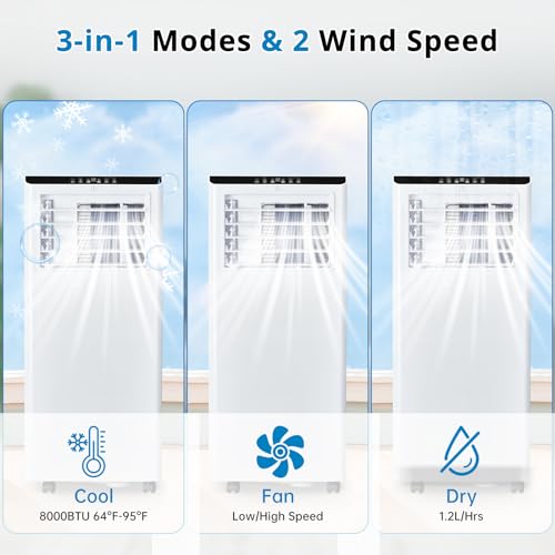 7000 BTU Mobiles Klimagerät mit Abluftschlauch für 30–40 m², leiser 4-in-1 Raumkühler mit Entfeuchtung, Ventilation und Follow-Me, R290, 24h-Timer, Fernbedienung, Fenster-Set, Energieklasse A
