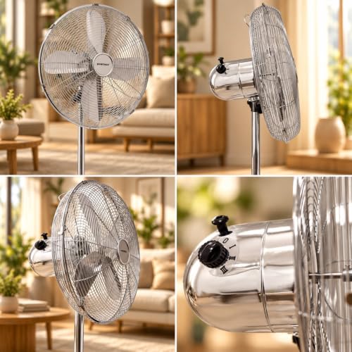 Syntrox Germany SVT-50W Chrome Retro Ventilator mit Oszillation Axialventilator Standventilator Windmaschine Lüfter Gebläse Luftkühler