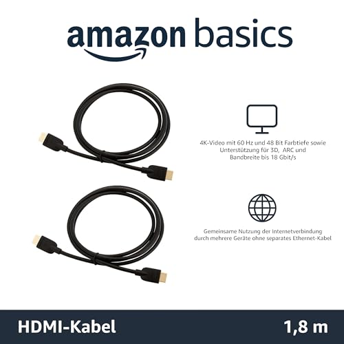 Amazon Basics HDMI-Kabel 1,8m, 4K@60Hz, 18 Gbit/s, 2er-Set, Schwarz