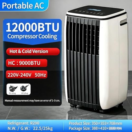 14000 BTU Mobile Klimaanlage für Raumkühlung, 220-240V 50Hz Standgerät mit leisem Kompressor, Fensterabdichtung & Abluftschlauch, Rollen, kompakt, C+hot & Cold 12000 Btu, C+Hot & Cold 12000 BTU