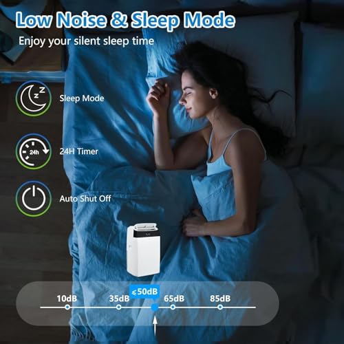 Leise Mobiles Klimagerät, 12000 BTU, Kühlung, Belüftung, Entfeuchtung, 41-51 m², 24-Stunden-Timer, mit Digitalanzeige und Fernbedienung, Energieeffizienzklasse A