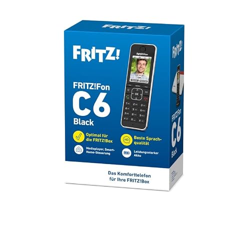 FRITZ!Fon C6 Black | DECT-Komforttelefon | HD-Telefonie mit Farbdisplay | Internet- & Komfortdienste, lange Akkulaufzeit, intuitive Menüführung, Anrufbeantworter, Telefonbuch, natürliches Klangbild