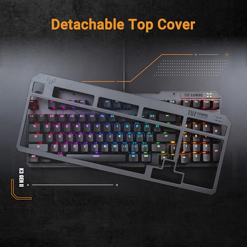ASUS TUF Gaming K3 Gen II Gaming-Tastatur mit 97 Tasten, opto-mechanische RGB-Switches, Silikondichtung, stoßdämpfender Schaumstoff, wasserdicht IP57, abnehmbare Oberplatte und Aura Sync, AZERTY