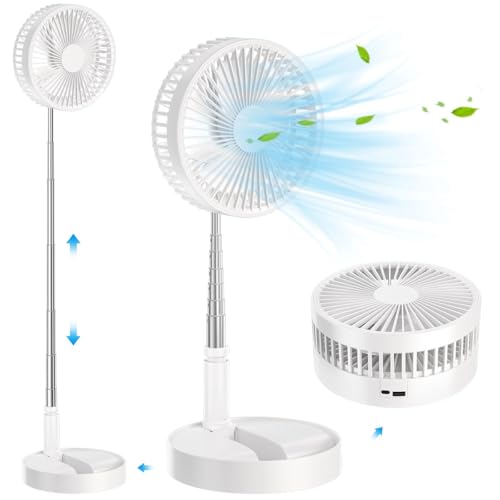 Faltbarer Bodenventilator, wiederaufladbar, batteriebetrieben, USB-Bodenventilator, tragbar, höhenverstellbar, Mini-Elektroventilator, 4 Windgeschwindigkeitseinstellungen, geeignet für Schlafzimmer