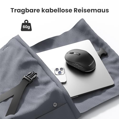 TECKNET Bluetooth Kabellose Maus (BT 5.0/3.0 + 2.4G) Wireless Mouse | 1600 DPI Sensor, leise Klicks, optische Abtastung, Wireless Mouse kompatibel mit Windows/macOS/iPadOS, Laptop & PC