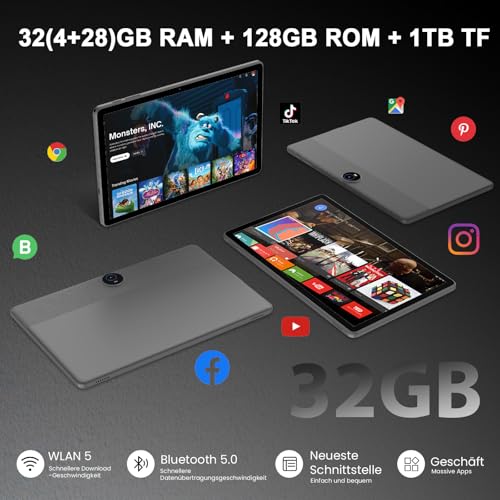 TUOHAITIME Android 16 Tablet, 11Zoll Tablet, 32GB+128GB 1 TB erweiterbar, Produktivitäts-Bundle mit Tastaturhülle, Eingabestift, Octa-Core Prozessor, Dual-Kamera, WiFi, 8000-mAh-Akku (Schwarz)