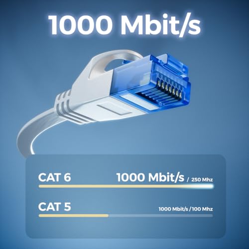 deleyCON 10m CAT6 Flaches Netzwerkkabel RJ45 1000 Mbit Gigabit - Weiß