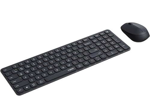 Rapoo 9310M Aluminium Tastatur Maus Set Kabellos - Bluetooth & 2,4 GHz | Multi Device bis 4 Geräte, kompaktes Gehäuse flach, QWERTZ Layout Deutsch, dunkelgrau
