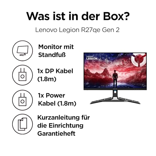 Lenovo Legion R27qe Gen 2 | 27" QHD Gaming Monitor | 200 Hz | 0.5ms | Gaming | 2560x1440 | 2K Auflösung | HDMI 2.1| DisplayPort | Höhenverstellbar | Entspiegelt | AMD FreeSync Premium | Schwarz