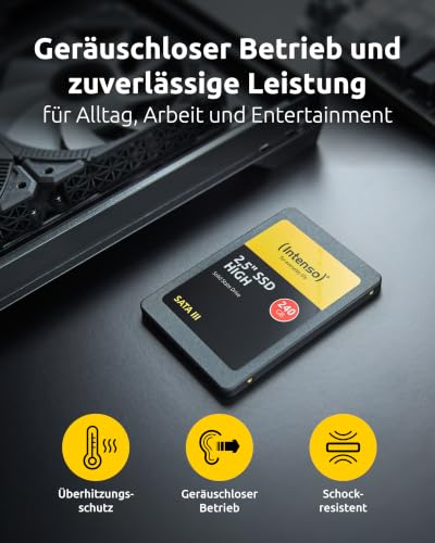 Intenso Interne 2,5" SSD SATA III High, 120 GB, 520 MB/Sekunden, Schwarz | Schnelle 6 Gbps Solid State Drive fuer PC & Laptop, geräuschlos, schock-resistent, Slim Design 7mm, 480 MB/s Schreiben