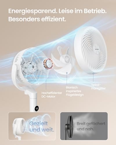 SONGMICS Standventilator, leise 20 dB, mit Fernbedienung, höhenverstellbar | Luftzirkulator, 120° und 135° Oszillation, 15 Geschwindigkeiten, 15 Std. Timer, wolkenweiß, ISLAND Kollektion XFC002W1EU