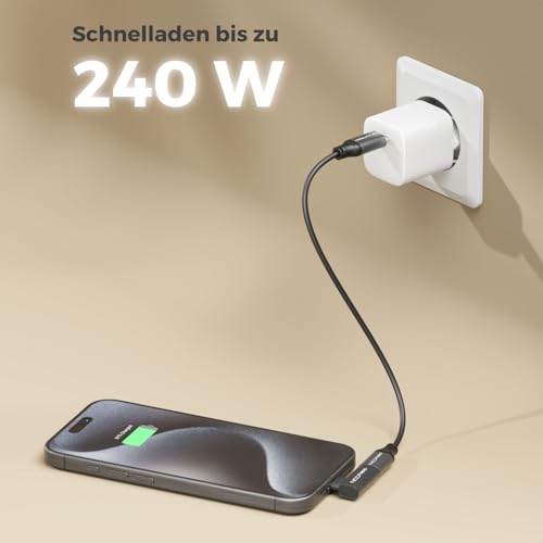 deleyCON USB-C Winkeladapter 90 Grad flach, 40Gbps, 240W, USB 4.0, 2 Stück