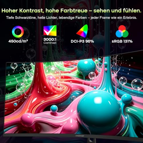 Amzfast 34 Zoll Curved Gaming Monitor, 3440x1440 UWQHD, 240Hz, 1ms MPRT, 1500R VA Curved, 21:9, 3000:1 Kontrast, 450cd/m², 131% sRGB, Adaptive Sync, Pip/PBP, HDMI2.1&DP1.4, VESA100×100, AMZG34C8 Pro