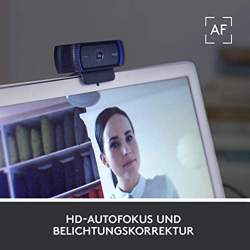 Logitech C920 HD PRO Webcam, 1080p Webcam, USB, schwarz | Webcam für Mac, PC Kamera mit Autofokus, Stereoklang mit zwei Mikrofonen, Webcam für Monitor und Home Office