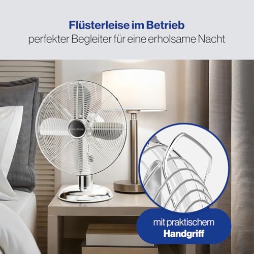 ProfiCare® Ventilator mit Schwenkfunktion I Ventilator leise 3 Stufen I Ø 30 cm I Tischventilator 35W I Fan I Tischventilator sehr leise I PC VL 3063 M chrom