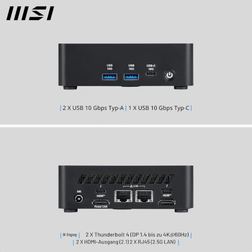 MSI Cubi NUC AI 1UMG-023DE– Intel® Core™ Ultra 5 125H CPU, 8 GB DDR5, 256 GB M.2 SSD, USB 10 Gbit/s Typ C und A, Thunderbolt™ 4 und HDMI™ 2.1, Wi-Fi 6E, Bluetooth 5.3 – Schwarz, Windows 11 Pro