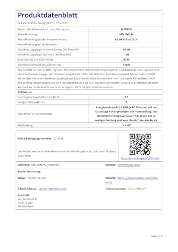 MEDION Smarte Mobile Klimaanlage mit Abluftschlauch P1202 (12000 BTU, mobil, inkl. Fensterabdichtung, bis 42m², 3in1 Kühlen Entfeuchten Ventilieren, App- und Sprachsteuerung, Schlafmodus