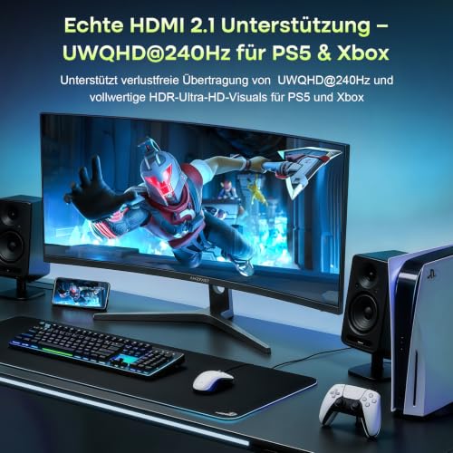 Amzfast 34 Zoll Curved Gaming Monitor, 3440x1440 UWQHD, 240Hz, 1ms MPRT, 1500R VA Curved, 21:9, 3000:1 Kontrast, 450cd/m², 131% sRGB, Adaptive Sync, Pip/PBP, HDMI2.1&DP1.4, VESA100×100, AMZG34C8 Pro