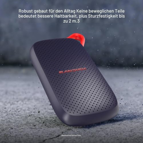 SanDisk Portable SSD 500 GB (USB Type-C, mit Laptops und Tablets kompatibel, bis zu 1.000 MB/s, Taschenformat, bis zu 2 Meter Fallschutz)