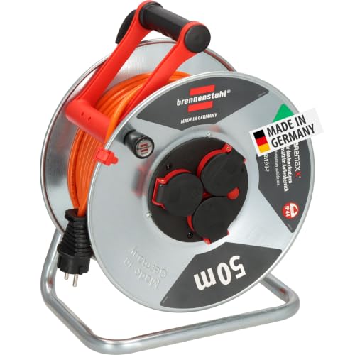 Brennenstuhl Garant S V2 IP44 Kabeltrommel 50m outdoor aus Stahlblech | Made in Germany, Kabel in Signalfarbe orange, kurzfristiger Einsatz im Außenbereich
