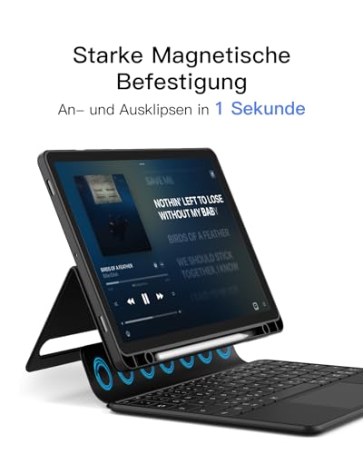 Inateck Hülle mit Tastatur Samsung Tab S10/S9, abnehmbar | Kompatibel mit Tab S10 Lite/S10 FE/S9 FE 10,9"/S9 11", Bluetooth-Tastatur mit Touchpad, Hoch/Quer, Stiftfach, N0064,Schwarz