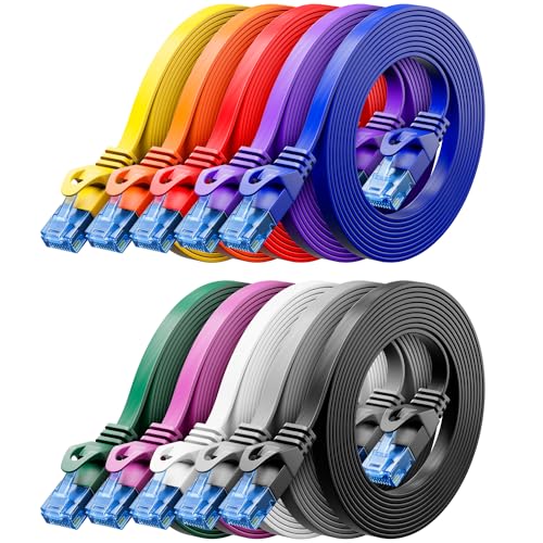 deleyCON 1m CAT6 Flaches Netzwerkkabel RJ45 1000 Mbit, 10 Stück - Bunt