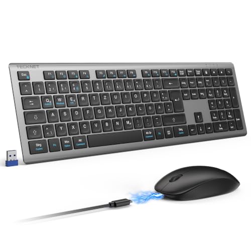 TECKNET Tastatur Maus Set Kabellos, 2.4G Wiederaufladbare Maus und Tastatur