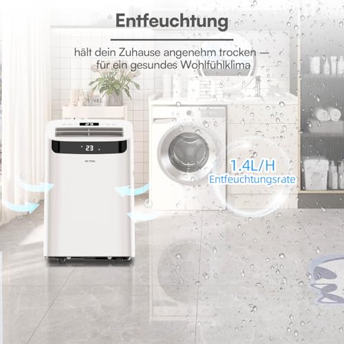 BE COOL mobiles Klimagerät 14000 BTU mit Heizung & WLAN, 4 in 1 Klimaanlage mit Entfeuchter und Ventilator, für Räume bis 48 m², Fernbedienung, Timer, Alexa & Google Assistant, weiß