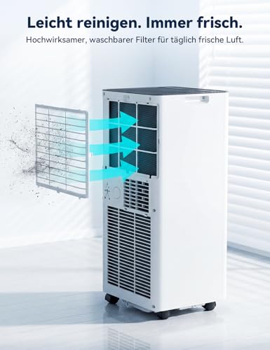 JUMMICO 7000 BTU Mobile Klimaanlage mit Abluftschlauch & Fensterkit | 4-in-1: Kühlen, Entfeuchten, Ventilator, Schlafmodus | Fernbedienung mit Timer | Für Räume bis 20 m²