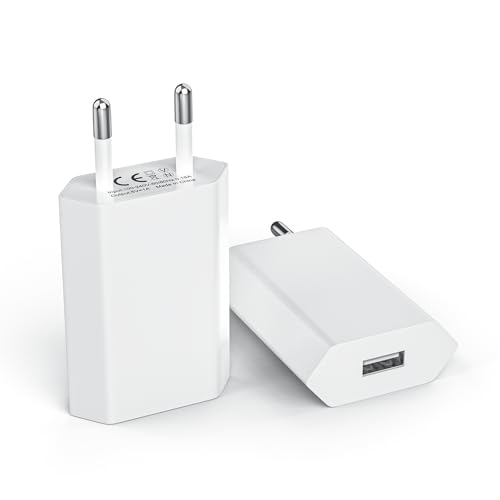 USB-Stecker, (2 Pack) USB-Netzstecker, für iPhone 11, 8, 7, 6, 6S, XR, XS, X, SE, Android, Samsung, Xiaomi, Huawei, Motorola, Sony, LG Smartphones, Kameras, MP3 usw, Universal 5V 1A Power Adapter
