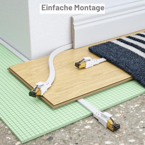 deleyCON 1,5m CAT8.1 Flaches LAN Kabel RJ45 40 Gbit 2000 MHz - Weiß | Netzwerkkabel, Kupferleiter, Patchkabel, Gigabit Ethernet Cable, RJ45 Stecker, LAN DSL, CAT.8 Kabel